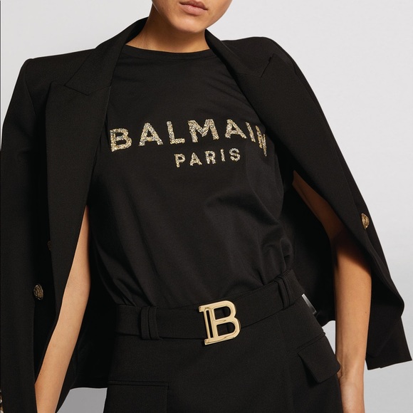 NWT BALMAIN black shirt with gold sequinned logo - Picture 10 of 10